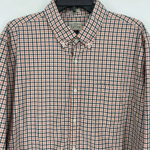 J.Crew Shirt Mens Sz XL Peach Black Plaid Slim Fit 2 Ply Button Down Long Sleeve - Picture 5 of 9